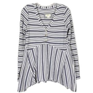 ANTHROPOLOGIE Maeve "Eliza" Navy & White V-neck Long Sleeve Waffle Henley L